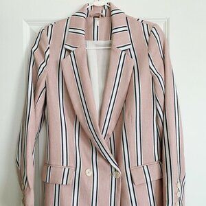 NWT Free People Oversized Soft Pink Combo Stripe Double Breasted Blazer Size XS